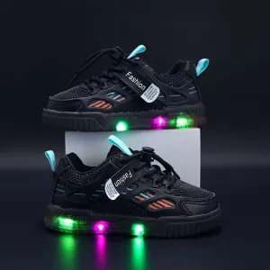 Fashion Patch Drawstring LED Shoes - Black