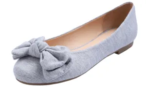 Feversole Women's Round Toe Cute Bow Trim Ballet Flats In Light Grey Jersey