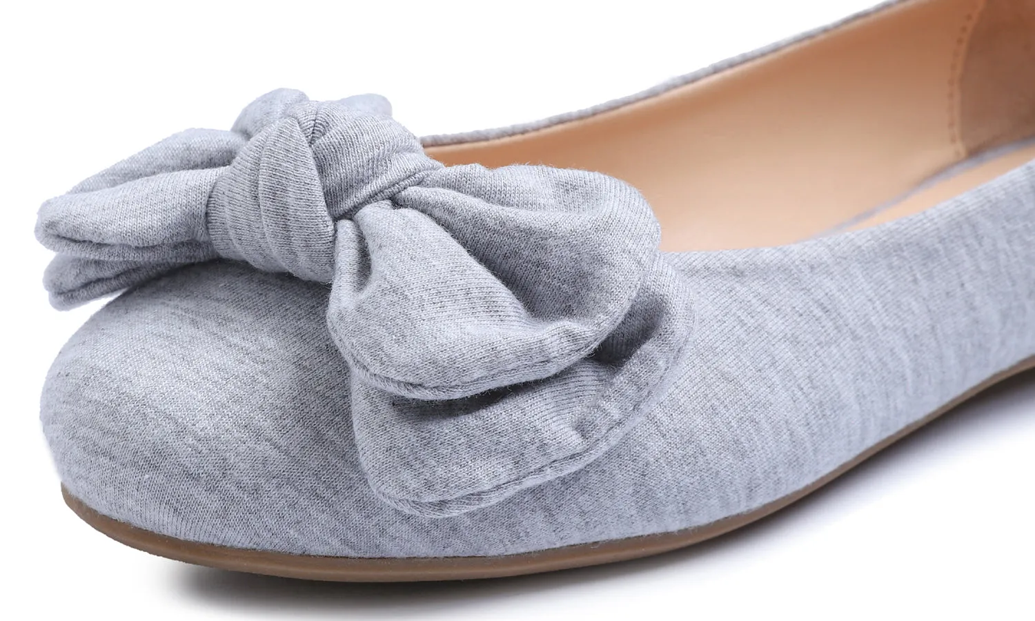 Feversole Women's Round Toe Cute Bow Trim Ballet Flats In Light Grey Jersey