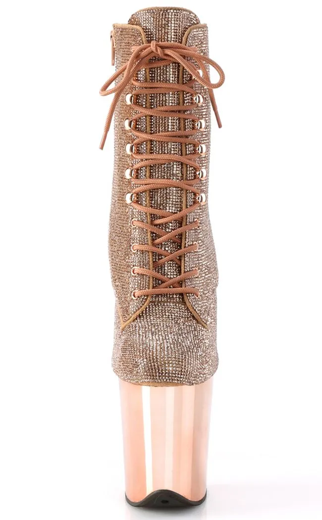 FLAMINGO-1020CHRS Rose Gold Rhinestone Ankle Boots