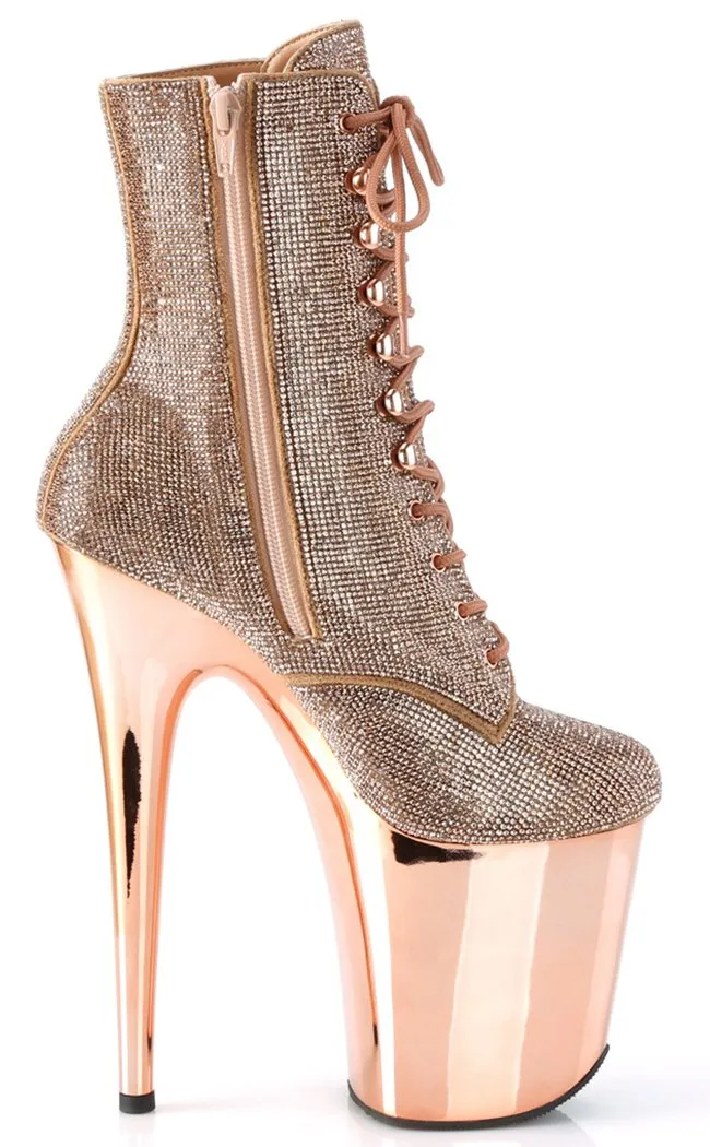 FLAMINGO-1020CHRS Rose Gold Rhinestone Ankle Boots