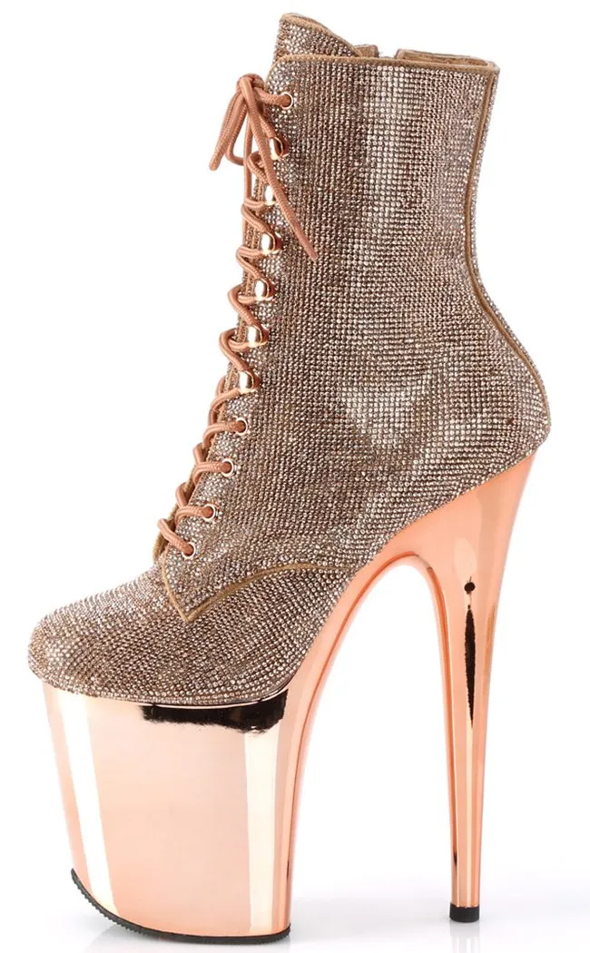 FLAMINGO-1020CHRS Rose Gold Rhinestone Ankle Boots