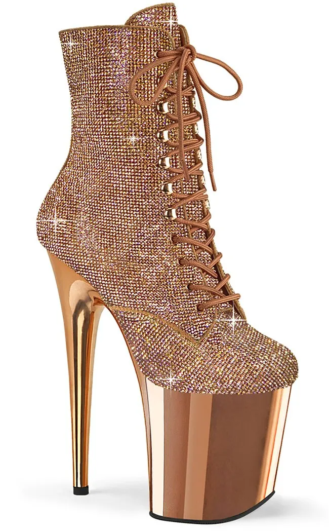 FLAMINGO-1020CHRS Rose Gold Rhinestone Ankle Boots