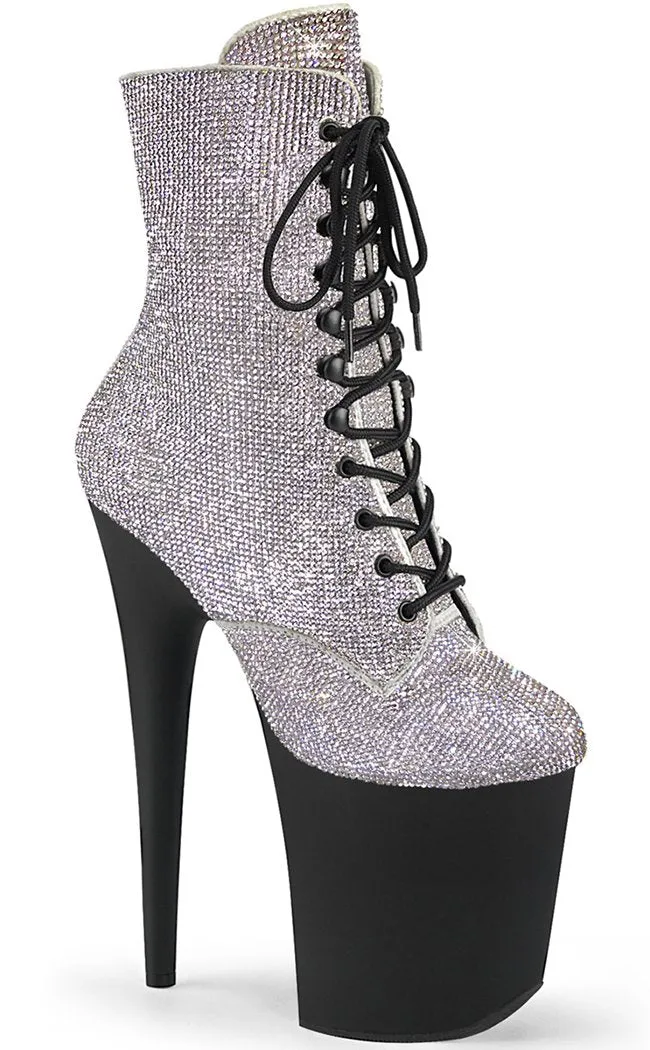 FLAMINGO-1020RS Silver Rhinestone Ankle Boots