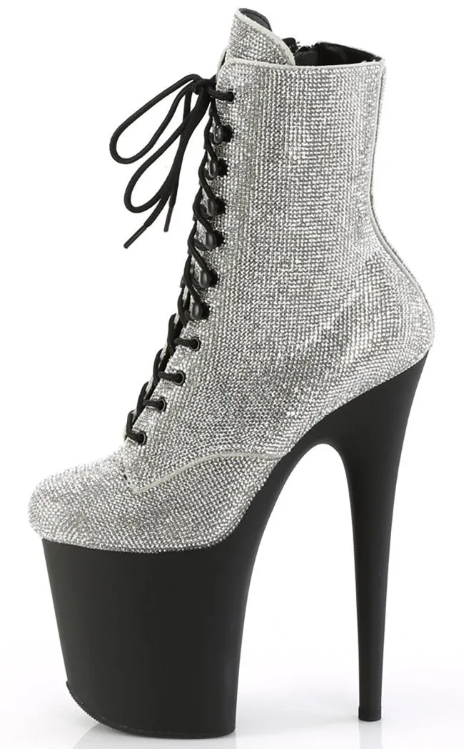 FLAMINGO-1020RS Silver Rhinestone Ankle Boots