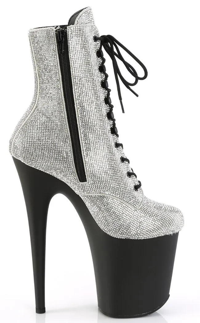 FLAMINGO-1020RS Silver Rhinestone Ankle Boots