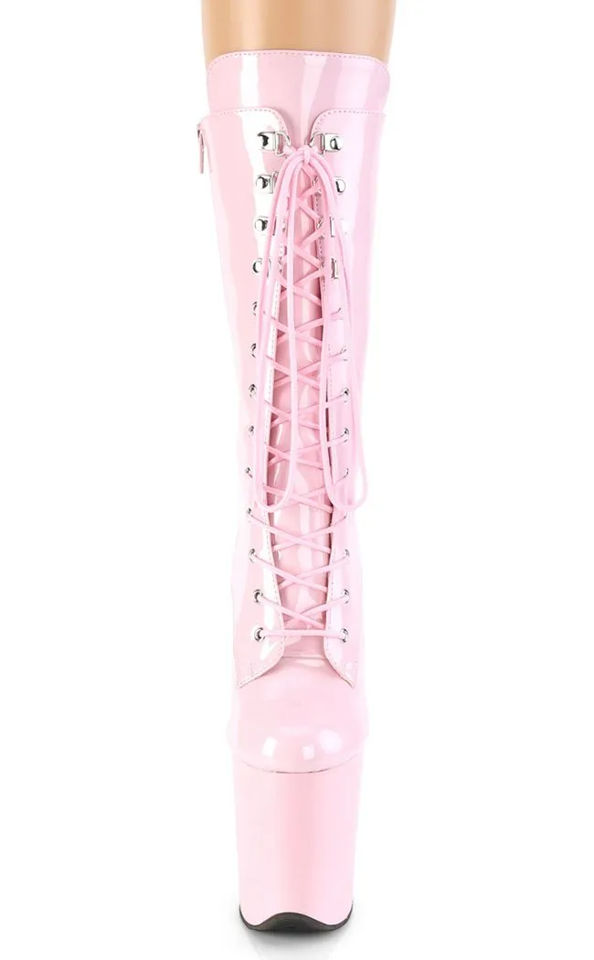 FLAMINGO-1050 Baby Pink Patent Mid Calf Boots