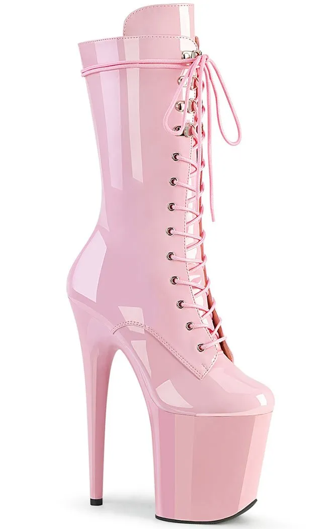 FLAMINGO-1050 Baby Pink Patent Mid Calf Boots