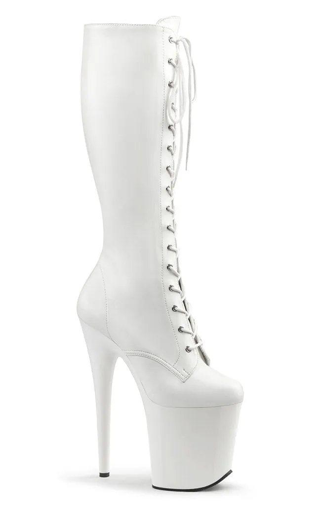 FLAMINGO-2023 White Vegan Leather Knee High Boots