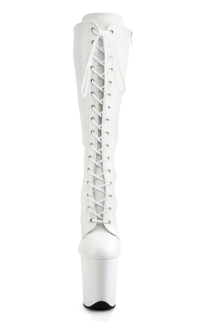 FLAMINGO-2023 White Vegan Leather Knee High Boots