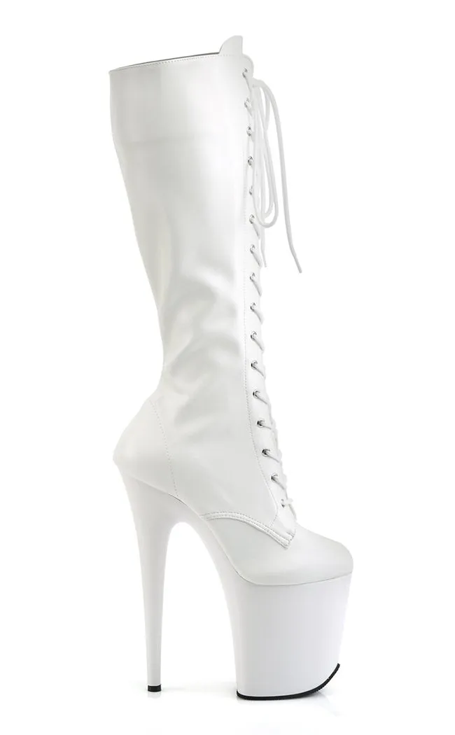 FLAMINGO-2023 White Vegan Leather Knee High Boots