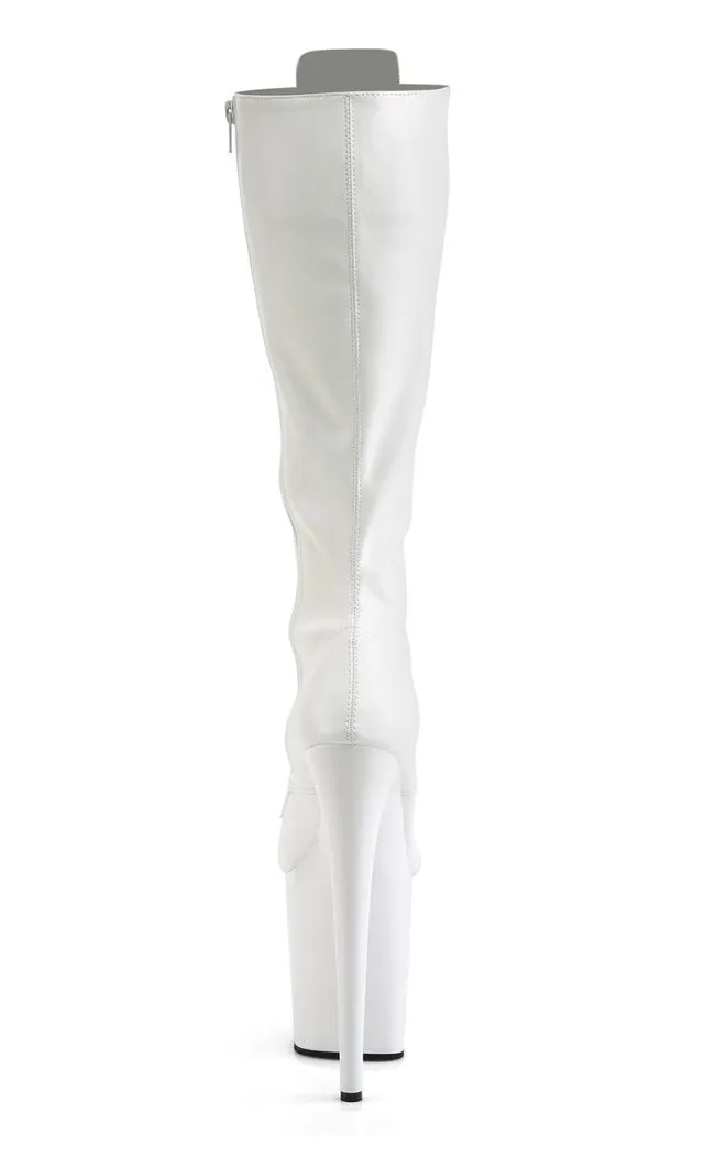 FLAMINGO-2023 White Vegan Leather Knee High Boots