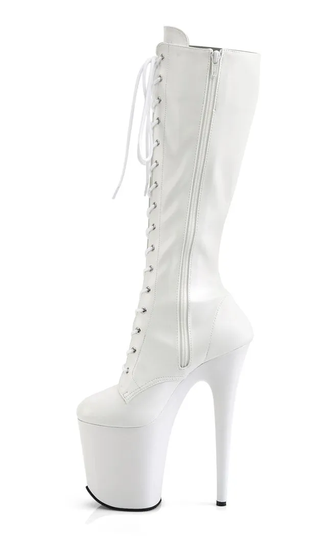 FLAMINGO-2023 White Vegan Leather Knee High Boots