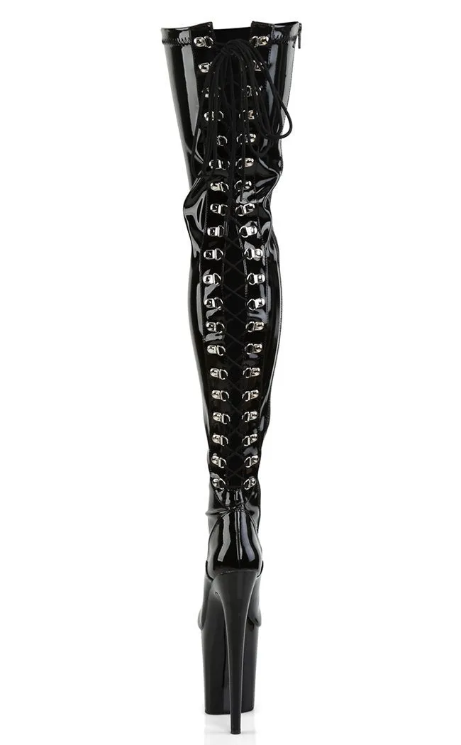 FLAMINGO-3063 Black Patent Thigh High Boots