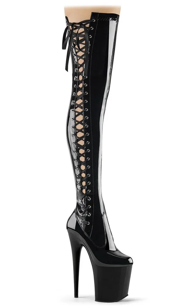 FLAMINGO-3063 Black Patent Thigh High Boots