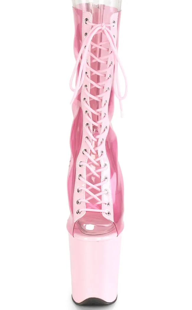 FLAMINGO-800-34 Clear Baby Pink Platform Boots