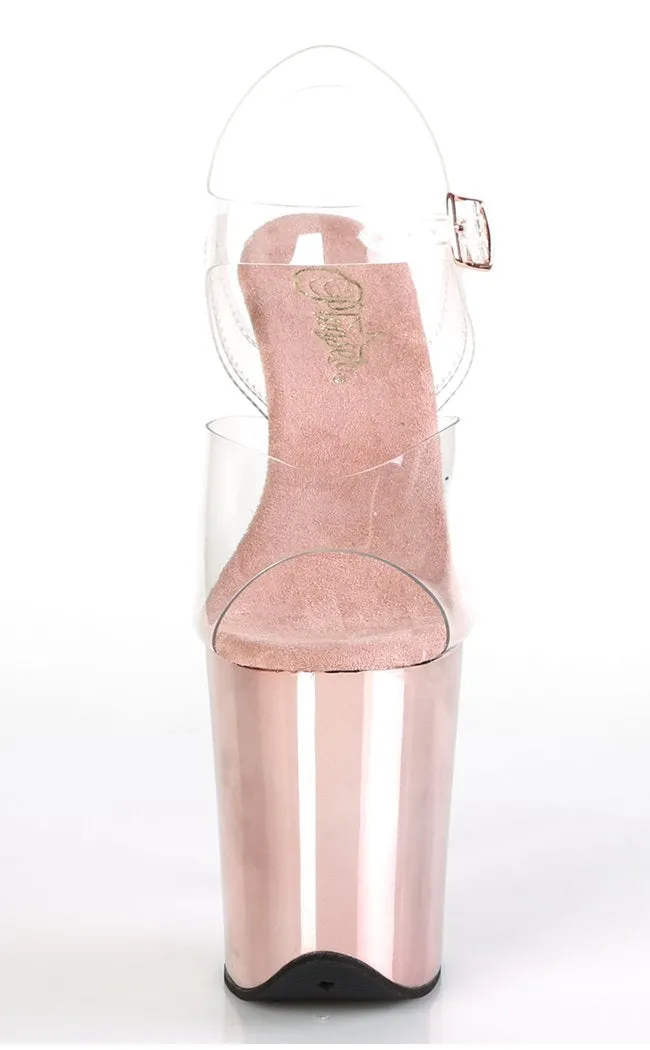 FLAMINGO-808 Clear & Rose Gold Platform Heels