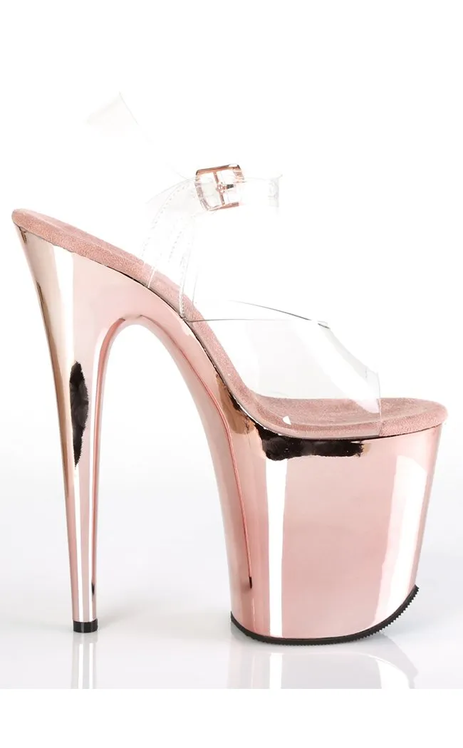 FLAMINGO-808 Clear & Rose Gold Platform Heels