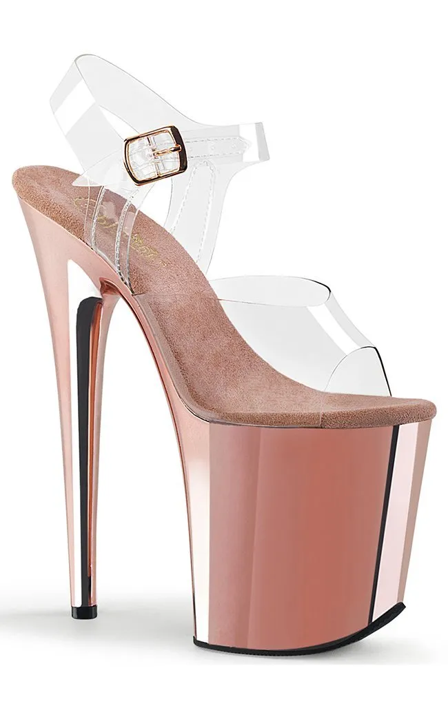 FLAMINGO-808 Clear & Rose Gold Platform Heels