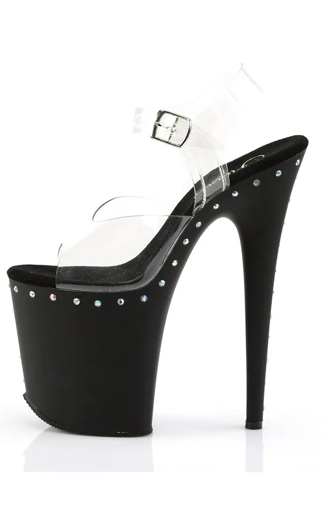 FLAMINGO-808ABLS Clear & Rhinestone Platform Heels