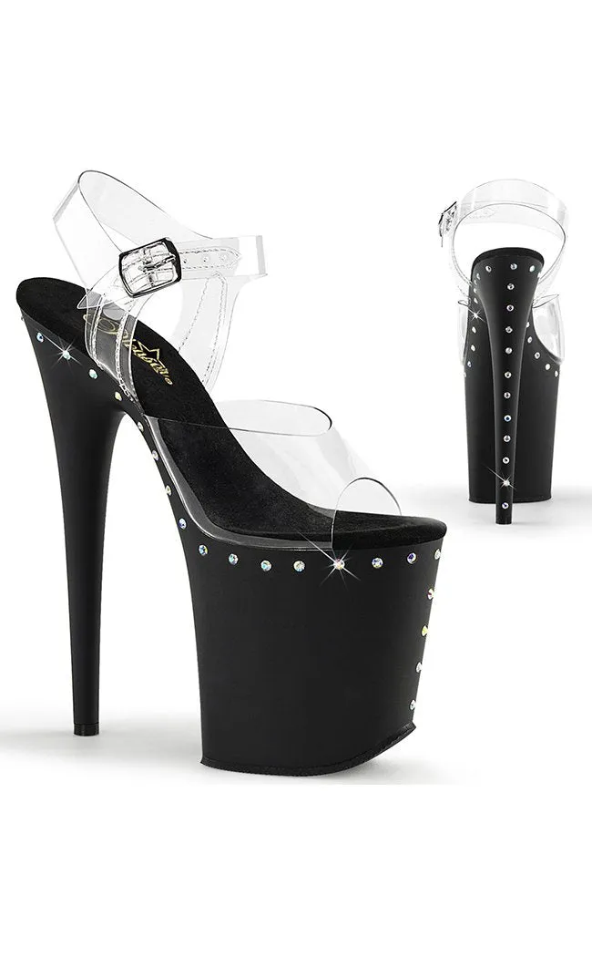 FLAMINGO-808ABLS Clear & Rhinestone Platform Heels