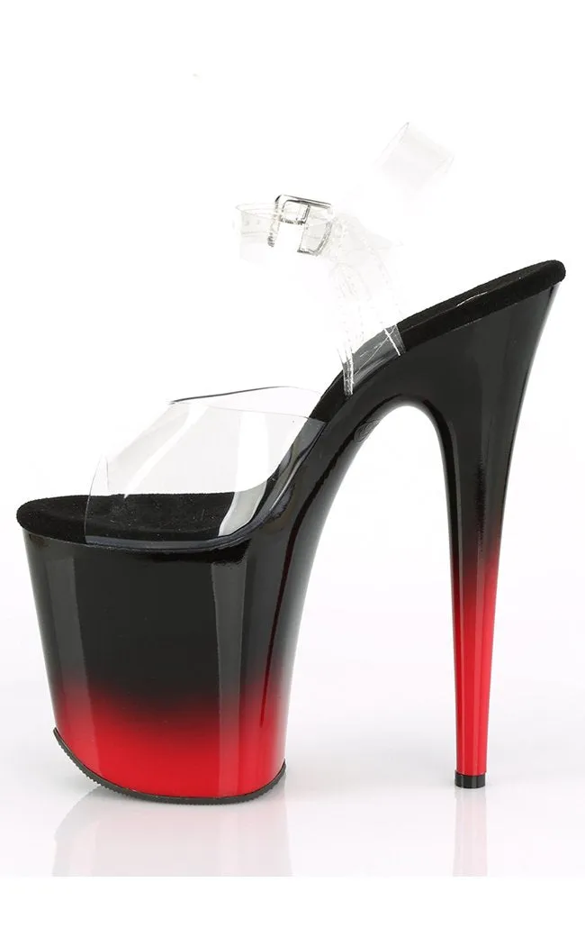 FLAMINGO-808BR-H Clear & Black-Red Heels