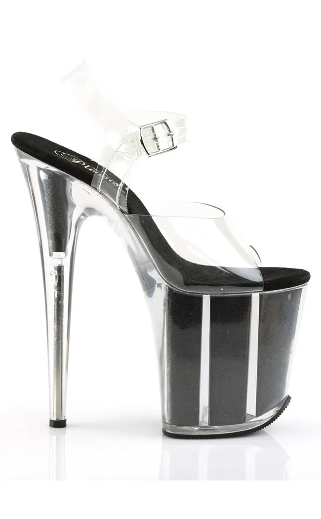 FLAMINGO-808G Clear & Black Glitter Platform Heels