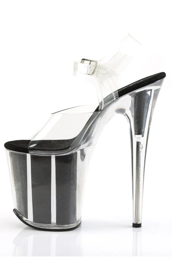 FLAMINGO-808G Clear & Black Glitter Platform Heels