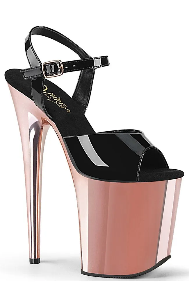 FLAMINGO-809 Black & Rose Gold Platform Heels