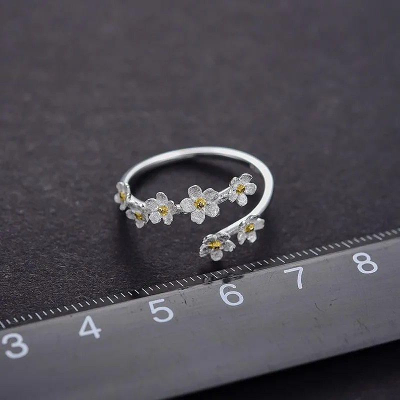 Flowers Sterling Silver Adjustable Ring