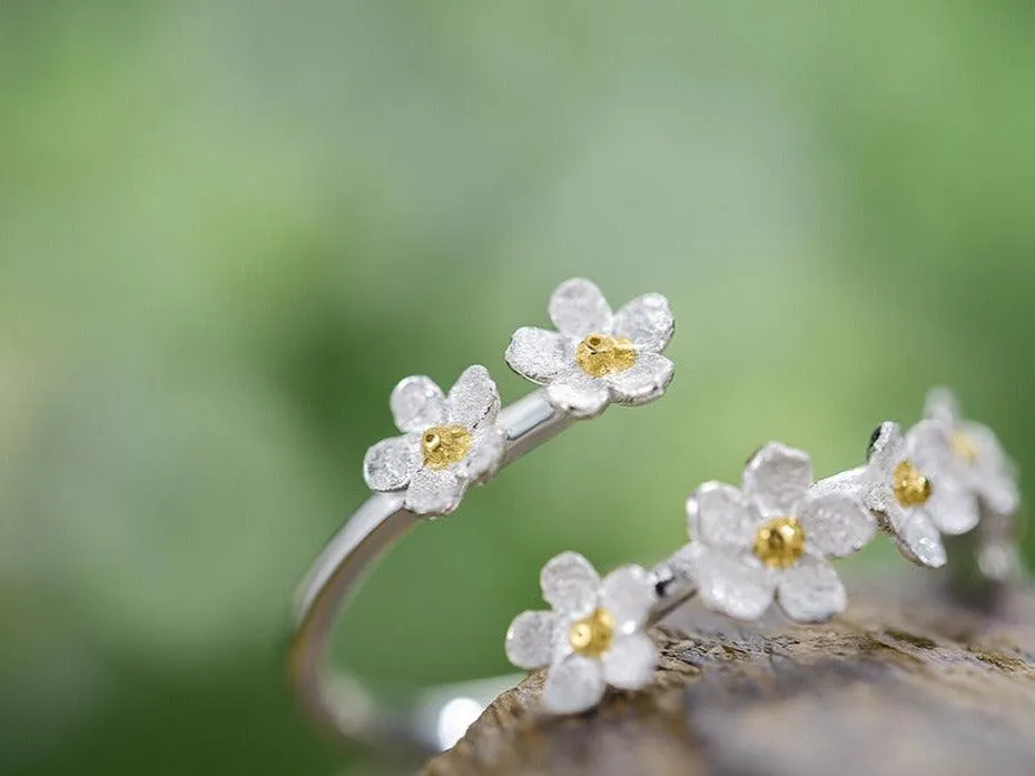 Flowers Sterling Silver Adjustable Ring