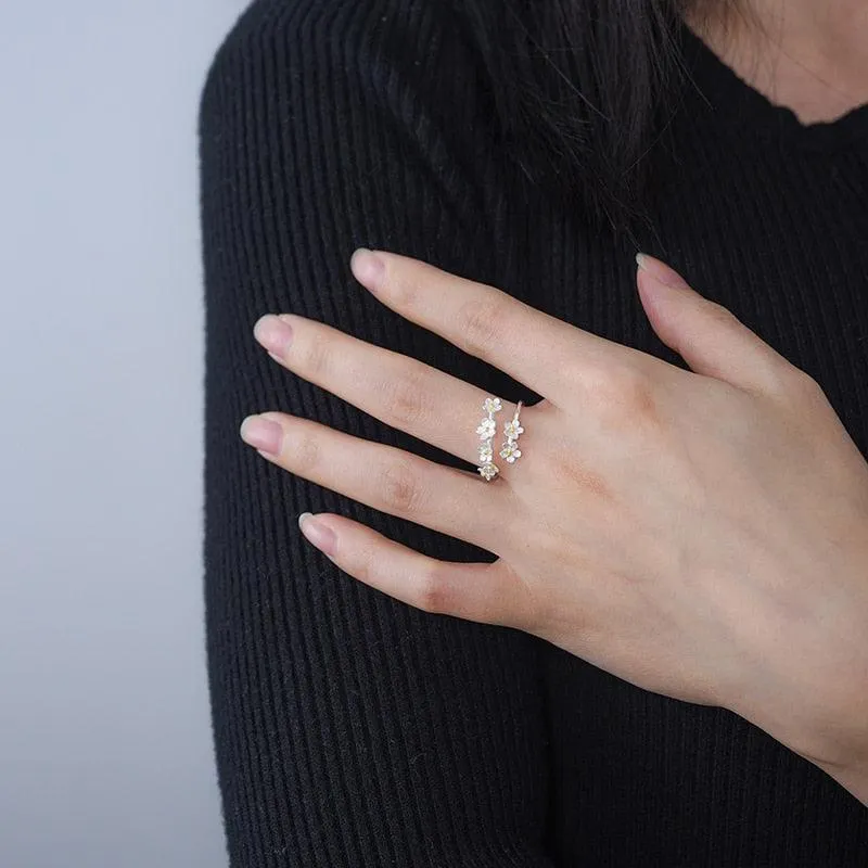 Flowers Sterling Silver Adjustable Ring