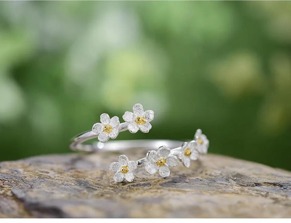 Flowers Sterling Silver Adjustable Ring