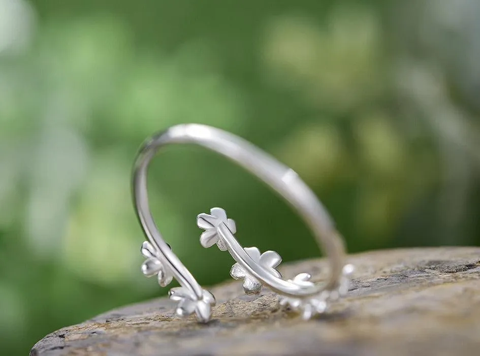 Flowers Sterling Silver Adjustable Ring