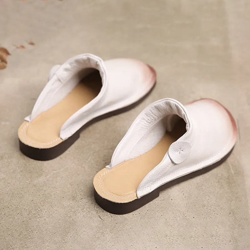 Genuine Leather Summer Slippers White/Brown/Coffee