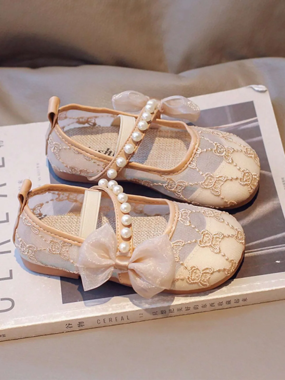 Girls Elegant Lace Pearl Shoes by Liv and Mia