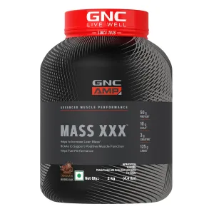 GNC AMP Mass XXX Gainer | 2 Kg | Boosts Lean Muscle Gains | Amps Up Workout Results | Increases Strength & Endurance | 50g Protein | 10g BCAA | 125g Carbs | 3g Creatine | Chocolate| Imported