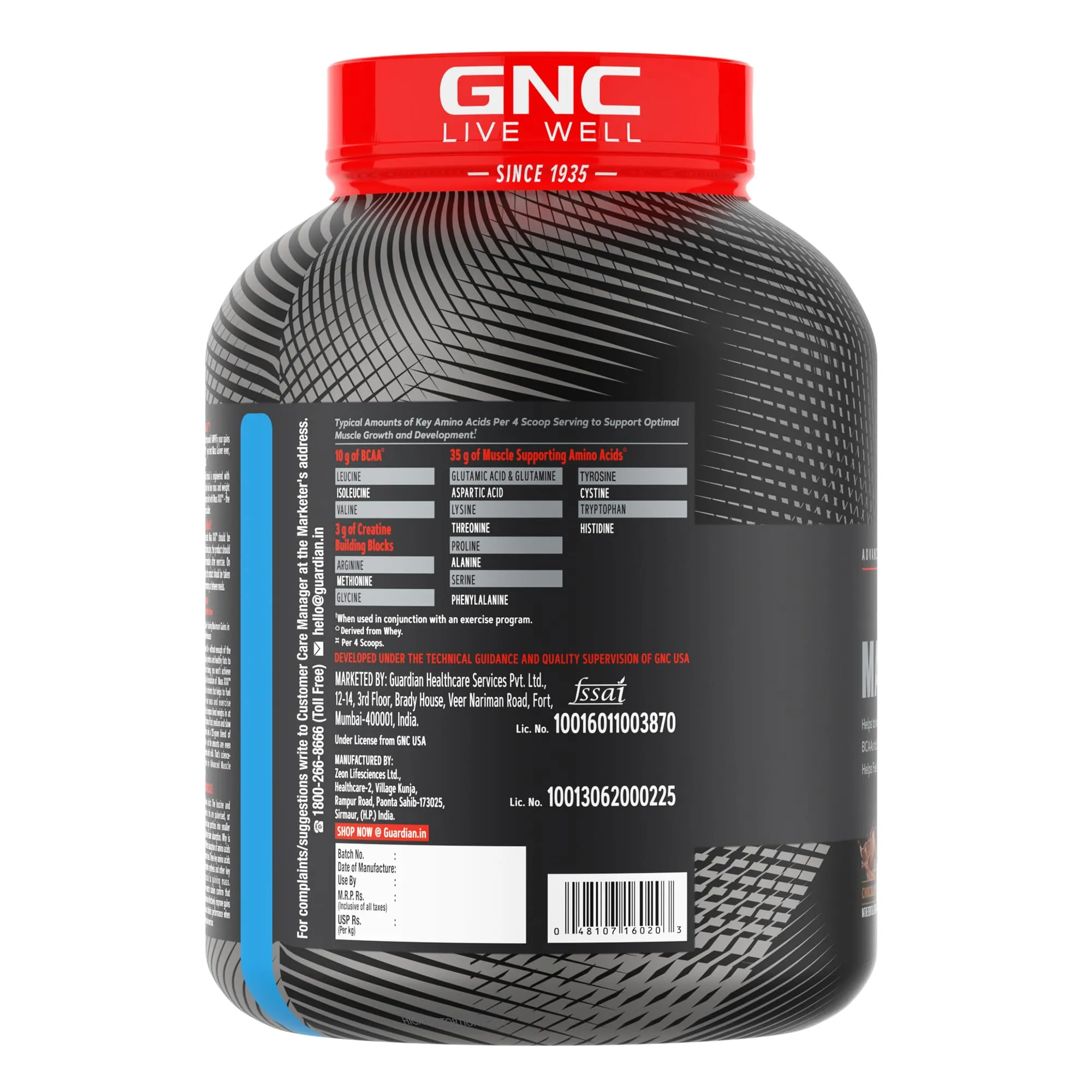 GNC AMP Mass XXX Gainer | 2 Kg | Boosts Lean Muscle Gains | Amps Up Workout Results | Increases Strength & Endurance | 50g Protein | 10g BCAA | 125g Carbs | 3g Creatine | Chocolate| Imported