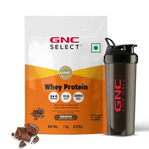 GNC Whey With Free Shaker | 2.2 LBS (1KG) | Chocolate | Digestive Enzyme For Better Digestion |24 Gm Protein| Faster Muscle Recovery | Boosts Strength & Endurance | Zero Added Sugar | Builds Lean Muscles | Formulated In USA | Imported