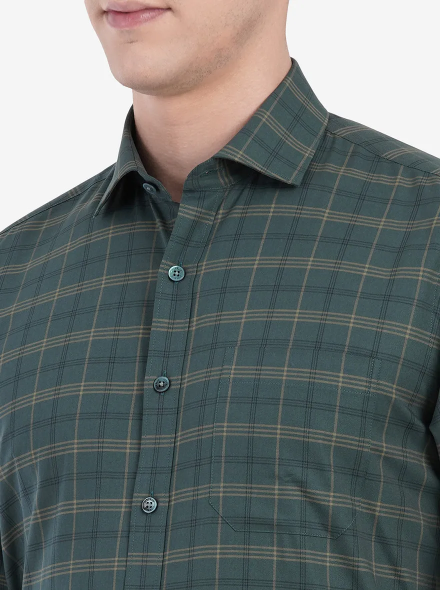 Green Gold Checked Slim Fit Formal Shirt | JadeBlue