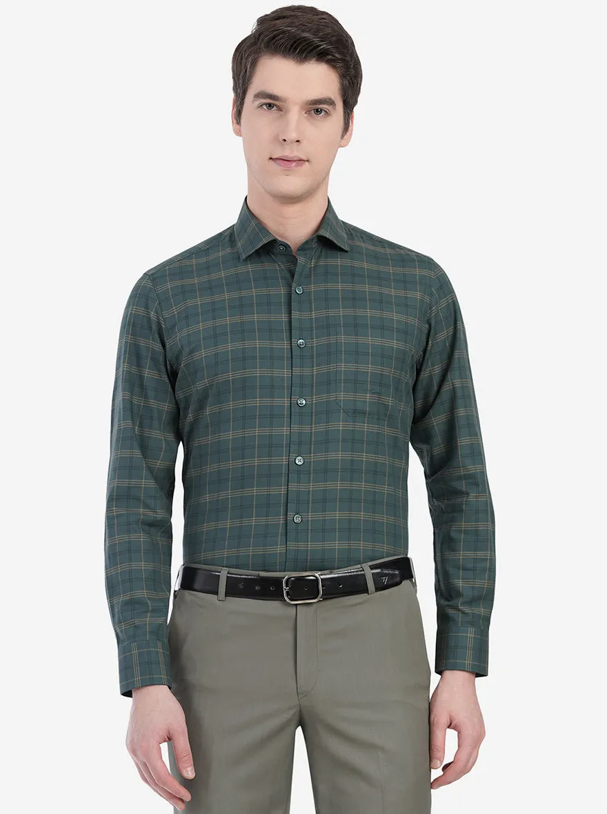 Green Gold Checked Slim Fit Formal Shirt | JadeBlue