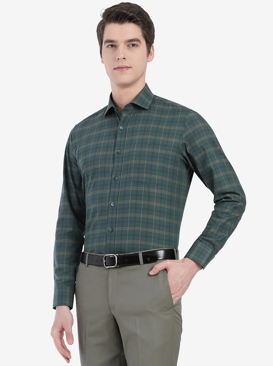 Green Gold Checked Slim Fit Formal Shirt | JadeBlue