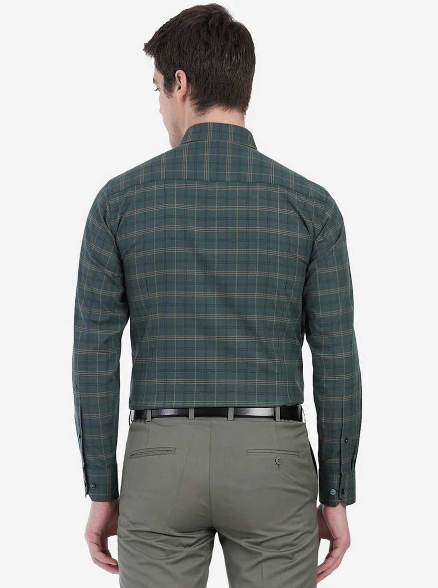 Green Gold Checked Slim Fit Formal Shirt | JadeBlue