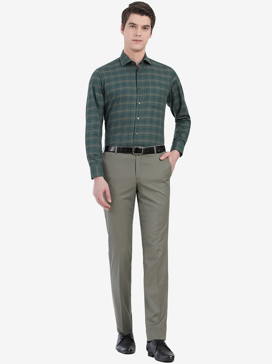 Green Gold Checked Slim Fit Formal Shirt | JadeBlue