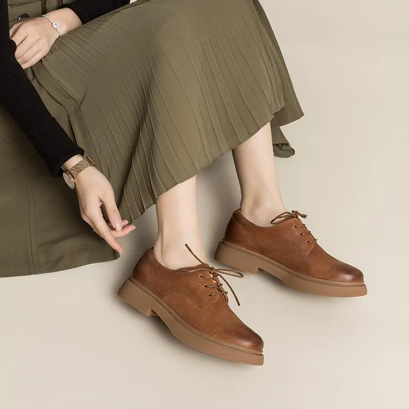 Handmade Full Grain Leather Oxfords & Tie Flats For Women Brown/Black