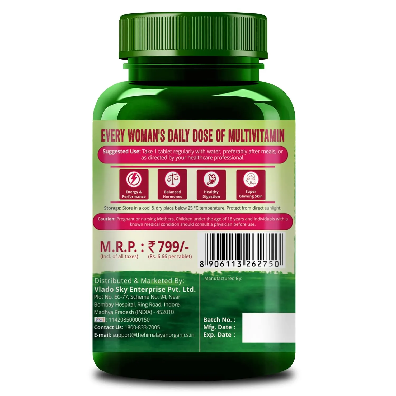 Himalayan Organics Multivitamin With Probiotics Supplement For Women With 60  Essential Ingredients | Multiminerals For Immunity and Energy, Hair, Skin & Bone Support - 120 Veg Tablets