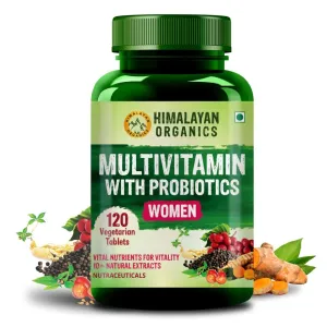 Himalayan Organics Multivitamin With Probiotics Supplement For Women With 60  Essential Ingredients | Multiminerals For Immunity and Energy, Hair, Skin & Bone Support - 120 Veg Tablets