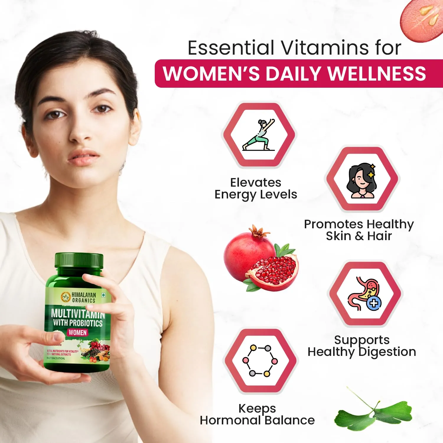 Himalayan Organics Multivitamin With Probiotics Supplement For Women With 60  Essential Ingredients | Multiminerals For Immunity and Energy, Hair, Skin & Bone Support - 120 Veg Tablets