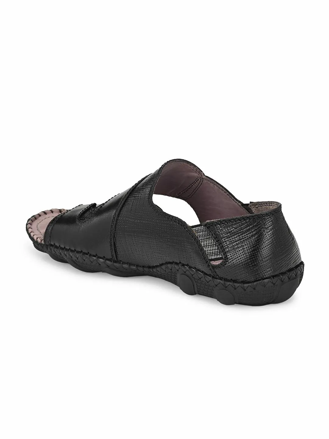 Hitz Men's Black Leather Slip-On Casual Sandals