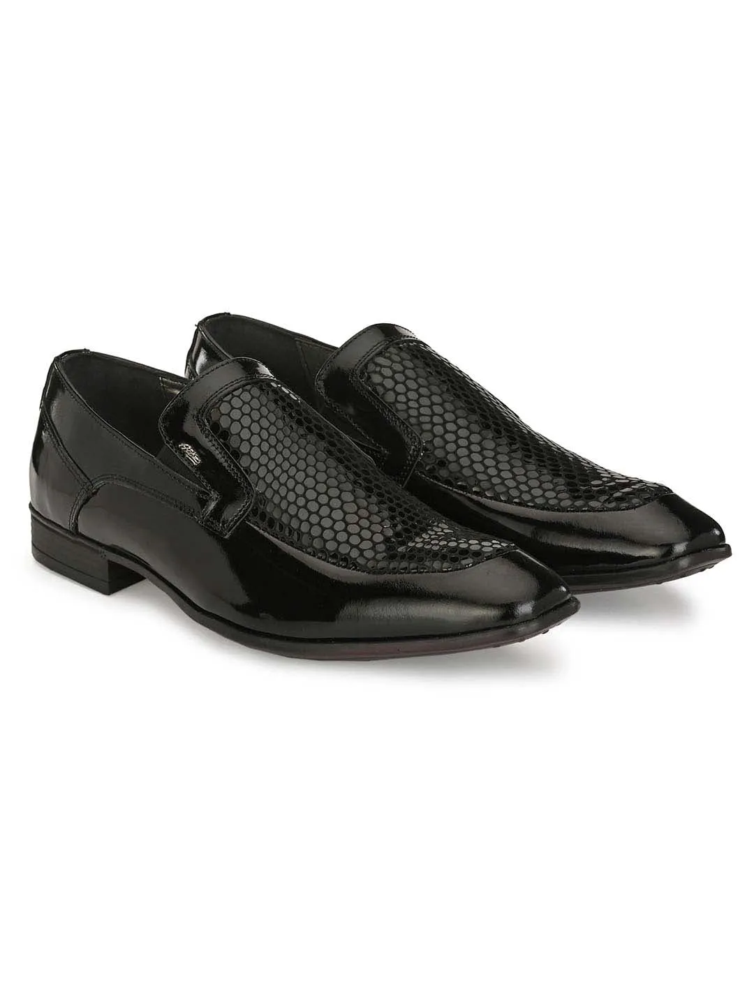 Hitz Men's Black Leather Slip-On Party Wear Shoes